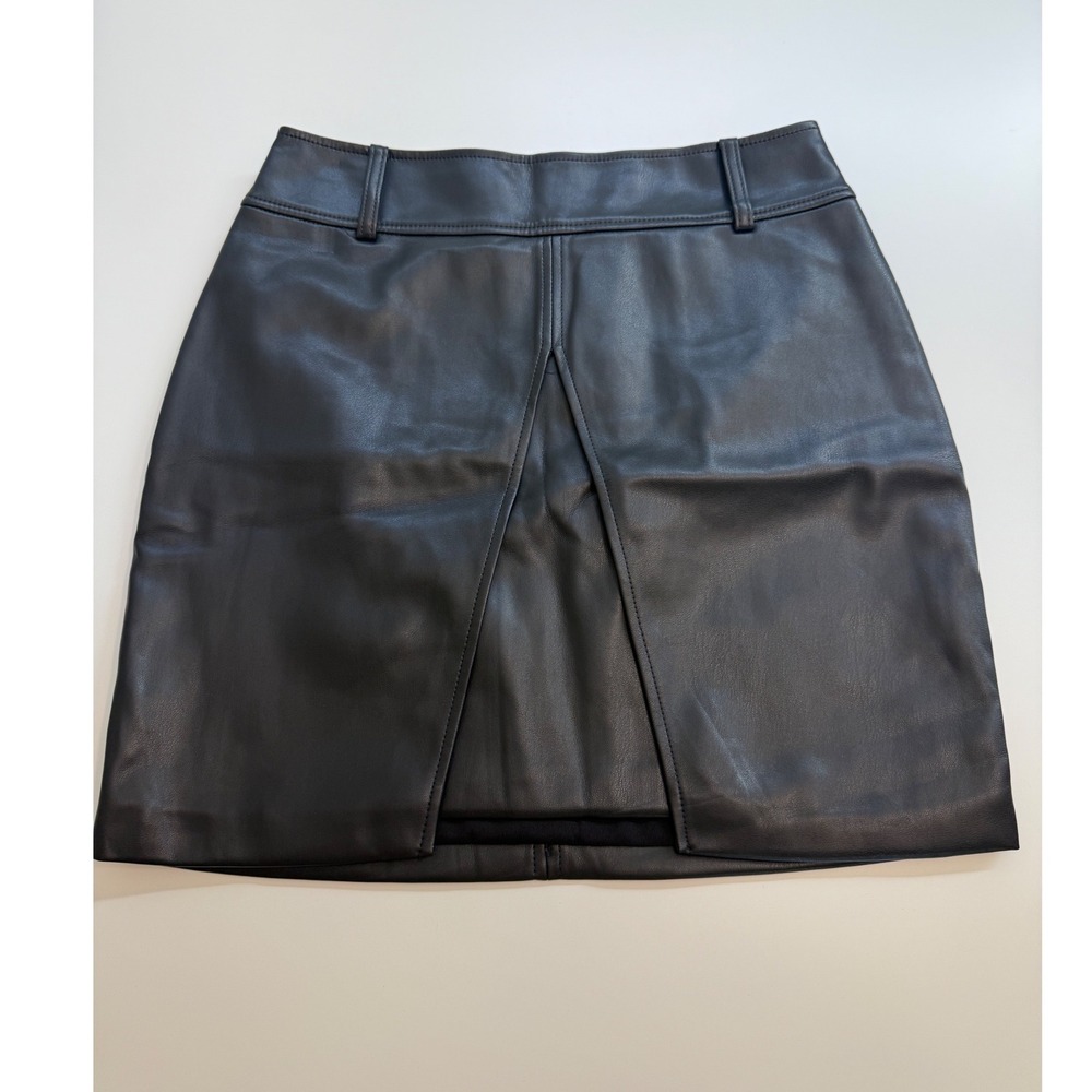 White House Black Market Faux Leather Slit Mini Skirt Black Size 6 NWT